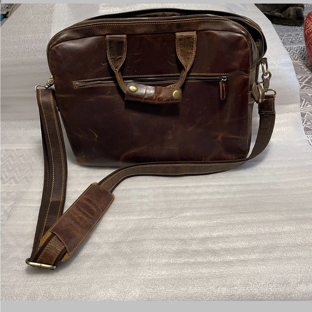 Vintage Kattee Genuine Leather Briefcase Messenger Bag - Brown - Full Size